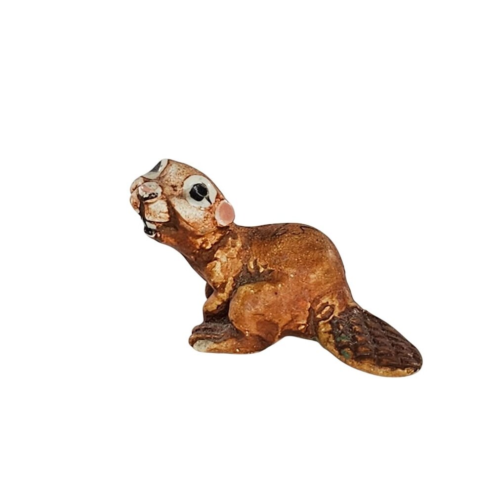 Vintage Hagen Renaker Aurasperse Beaver Miniature Figurine Paws Down *FLAWS*